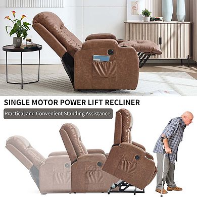 PU Leather Power Lift Recliner Chair Heavy Duty Motion w/ 8-Point Vibration Massage and Heat & USB