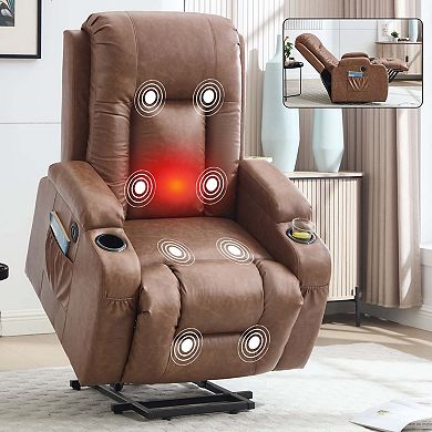 PU Leather Power Lift Recliner Chair Heavy Duty Motion w/ 8-Point Vibration Massage and Heat & USB