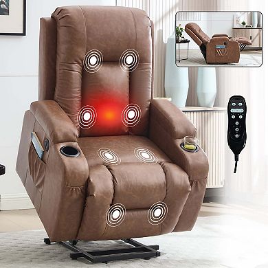 PU Leather Power Lift Recliner Chair Heavy Duty Motion w/ 8-Point Vibration Massage and Heat & USB