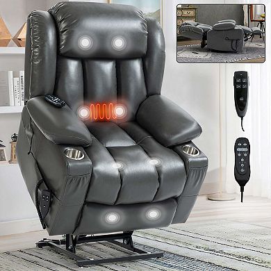 Power Lift Recliner Chair Motion Mechanism with 8 Point Vibration Massage and Heating & Cup Holders
