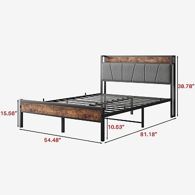 Bed Frame with Storage Headboard and Charging Station