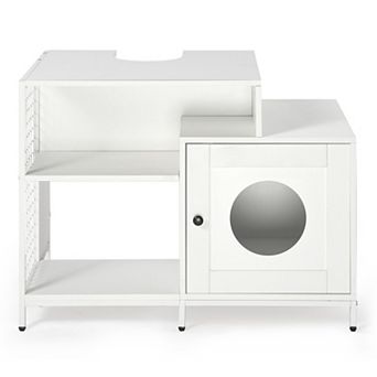 ELEMENT ACE Hidden Litter Box Enclosure Cabinet with Storage Shelves for Bathroom Space Saving