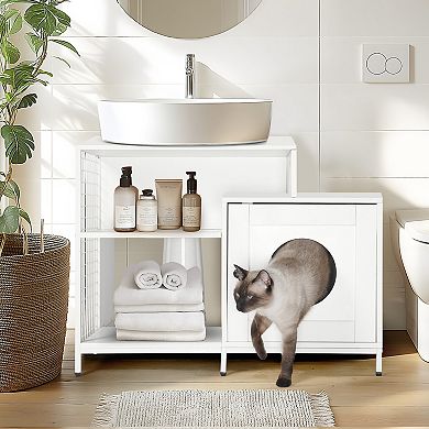 ELEMENT ACE Hidden Litter Box Enclosure Cabinet with Storage Shelves for Bathroom Space Saving