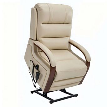 Power Lift Recliner Faux Leather Chair Dual Motor with Solid Wood Armrests and Heat Massage