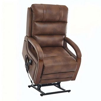Power Lift Recliner Faux Leather Chair Dual Motor with Solid Wood Armrests and Heat Massage