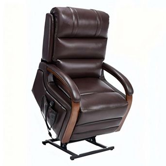 Power Lift Recliner Faux Leather Chair Dual Motor with Solid Wood Armrests and Heat Massage