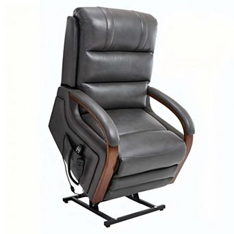 Power Lift Recliner Faux Leather Chair Dual Motor with Solid Wood Armrests and Heat Massage