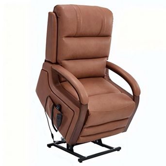 Power Lift Recliner Faux Leather Chair Dual Motor with Solid Wood Armrests and Heat Massage