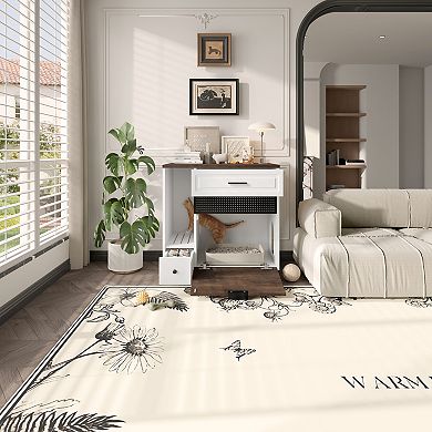 ELEMENT ACE Indoor Cat Litter Box Enclosure with Storage Drawers & Decorative Table