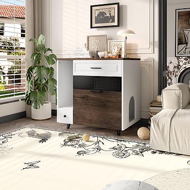 ELEMENT ACE Indoor Cat Litter Box Enclosure with Storage Drawers & Decorative Table
