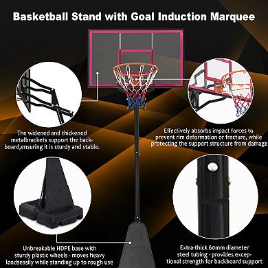 ELEMENT ACE Portable Adjustable Basketball Hoop with Rebound Board and Wheels for Youth & Adults