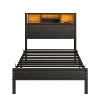 Bed Frame with Storage Headboard and Charging Station