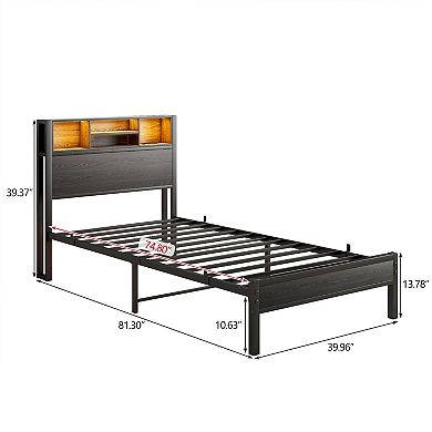 Bed Frame with Storage Headboard and Charging Station