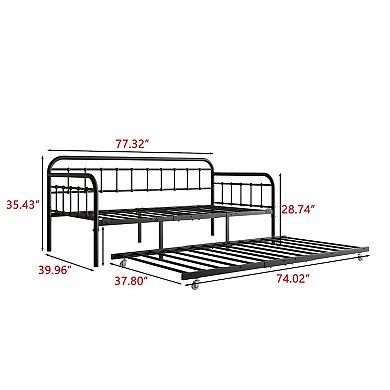 Twin Size Metal Daybed Frame with Trundle
