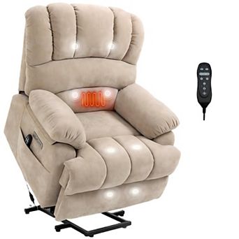 High Back Large Size Chenille Power Lift Recliner Chair with Vibration Massage and Lumbar Heating