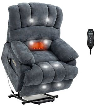 High Back Large Size Chenille Power Lift Recliner Chair with Vibration Massage and Lumbar Heating