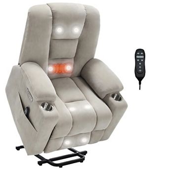 Overstuffed Wide Power Lift Recliner Chair with Massage and Heat