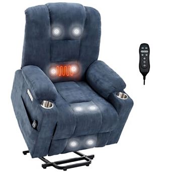 Overstuffed Wide Power Lift Recliner Chair with Massage and Heat