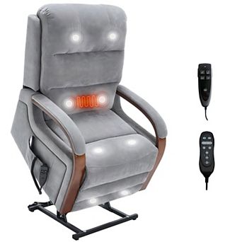 Grey Chenille Lift Recliner Chair with Heat Massage and Heavy Duty Motion Mechanism