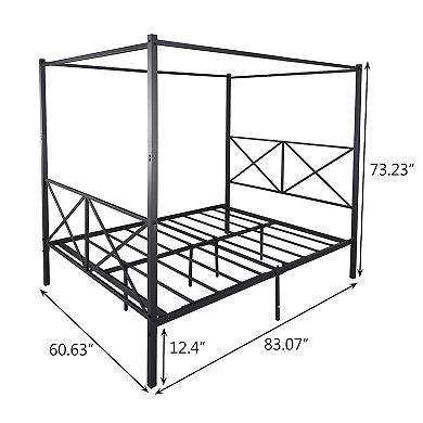 Metal Canopy Bed Frame with X Shaped Frame