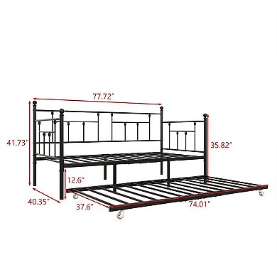 Twin Size Daybed Metal Frame with Trundle Set