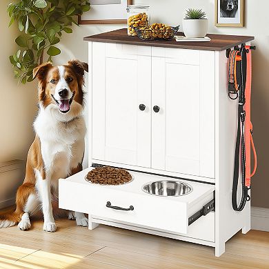 ELEMENT ACE Double Door Pet Feeding Station with Adjustable Bowls and Storage Drawers