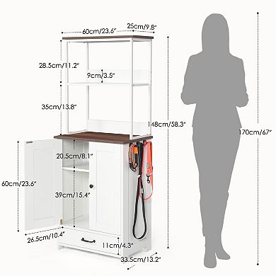 ELEMENT ACE Adjustable Height Pet Feeding Station with Storage Shelves and Stainless Steel Bowls