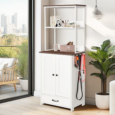 ELEMENT ACE Adjustable Height Pet Feeding Station with Storage Shelves and Stainless Steel Bowls