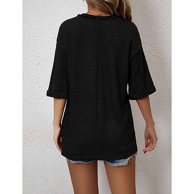 Women's Summer Blouses V-Neck Short-Sleeve Oversized T-Shirt Soft Fit Casual Top