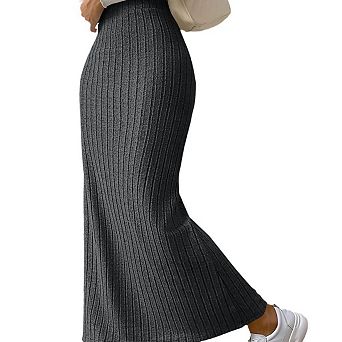 Women’s High-Waisted Ribbed Maxi Skirt Side Slit Knit Skirt for Casual Dressy Outfits