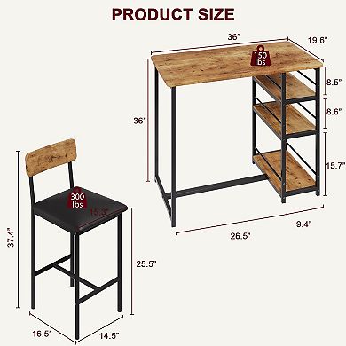 ANIXOL 3-Shelf Counter Height Dining Set for 2