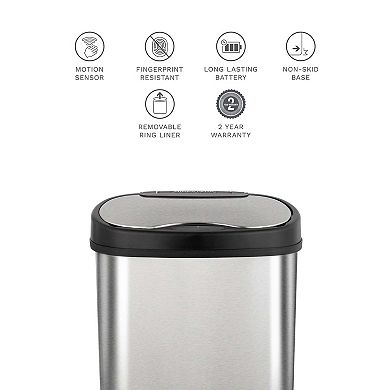 Ninestars Modern Oval 3-Gallon Stainless Steel Motion Sensor Trash Can