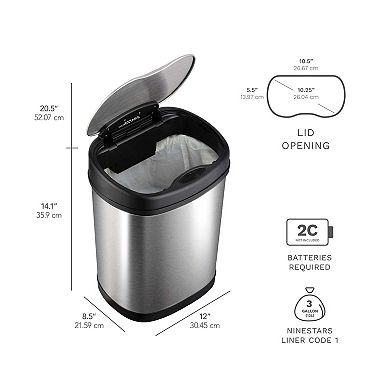 Ninestars Modern Oval 3-Gallon Stainless Steel Motion Sensor Trash Can