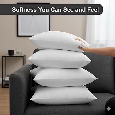 CASAFOYER Throw Pillow Inserts (18x18 Inch- Set of 4) Easy Maintenance Fluffy Inserts for Comfort