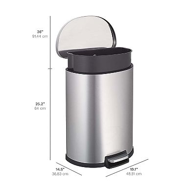 Ninestars D-Shape 13-Gallon Stainless Steel Step-On Trash Can