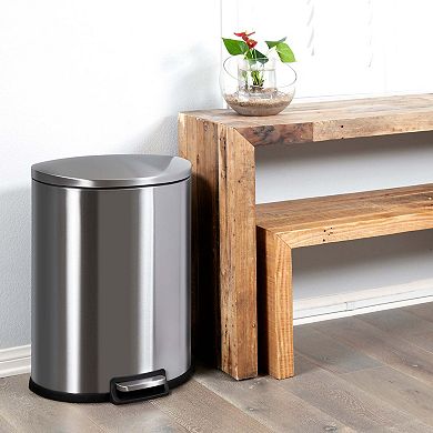 Ninestars D-Shape 13-Gallon Stainless Steel Step-On Trash Can