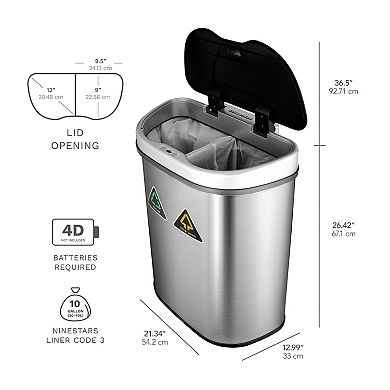 Ninestars Classic Dual-Compartment 18.5-Gallon Stainless Steel Sensor Trash Can