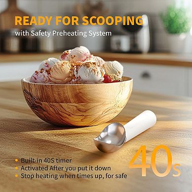 Heated Electric Ice Cream Scoop, Rechargeable, Anti-Freeze Handle, Max 158°F, Easy to Clean
