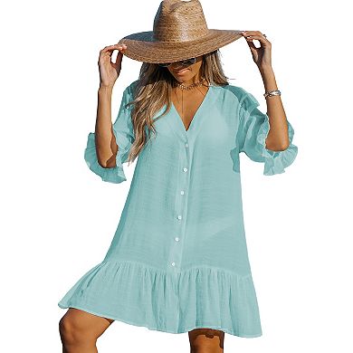 Women's Cupshe Button-Down Ruffled Beach Cover-Up Dress