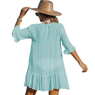 Women's Cupshe Button-Down Ruffled Beach Cover-Up Dress