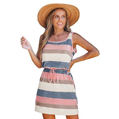 Women's Cupshe Striped Drawstring Waist Sleeveless Dress