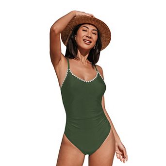 Women's Cupshe Crochet Trim V-Neck One Piece Swimsuit