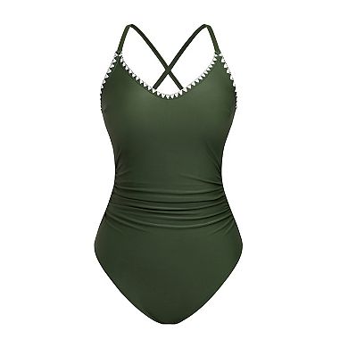 Women's Cupshe Crochet Trim V-Neck One Piece Swimsuit