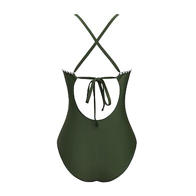 Women's Cupshe Crochet Trim V-Neck One Piece Swimsuit