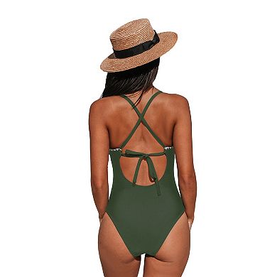 Women's Cupshe Crochet Trim V-Neck One Piece Swimsuit