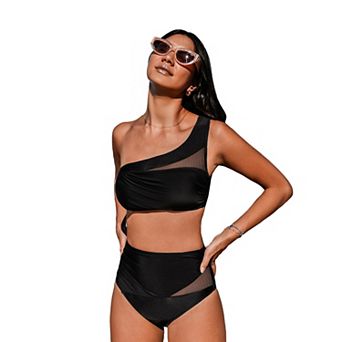 Women's Cupshe One-Shoulder Bikini & High-Waisted Bottoms Set
