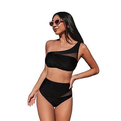 Women's Cupshe One-Shoulder Bikini & High-Waisted Bottoms Set