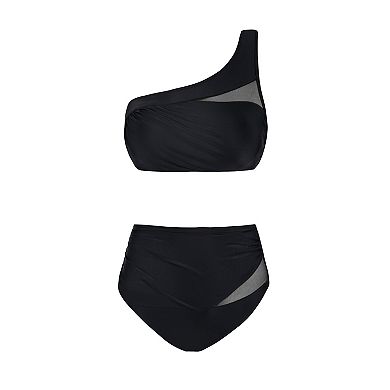 Women's Cupshe One-Shoulder Bikini & High-Waisted Bottoms Set
