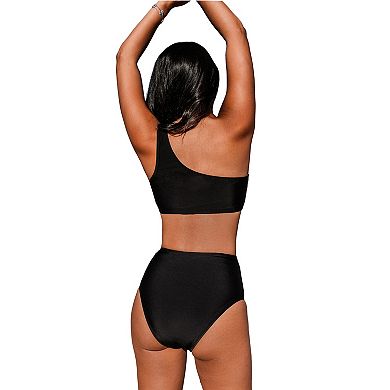 Women's Cupshe One-Shoulder Bikini & High-Waisted Bottoms Set