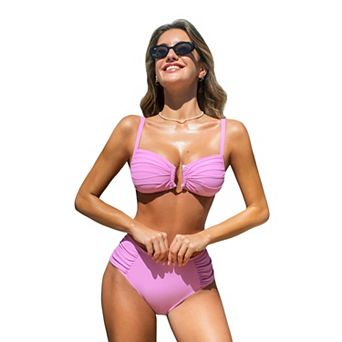 Women's Cupshe Knotted High-Waist Bikini Set with Adjustable Straps